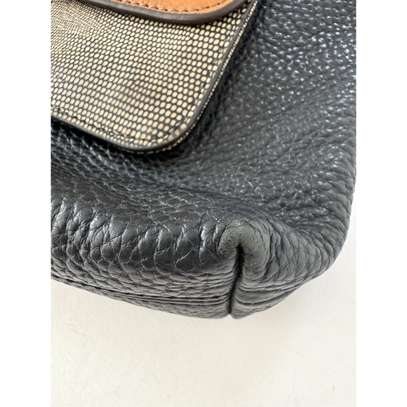 Fossil Crossbody Bag Messenger Black Tan Leather Top Zip Pockets Adjustable - Picture 7 of 16